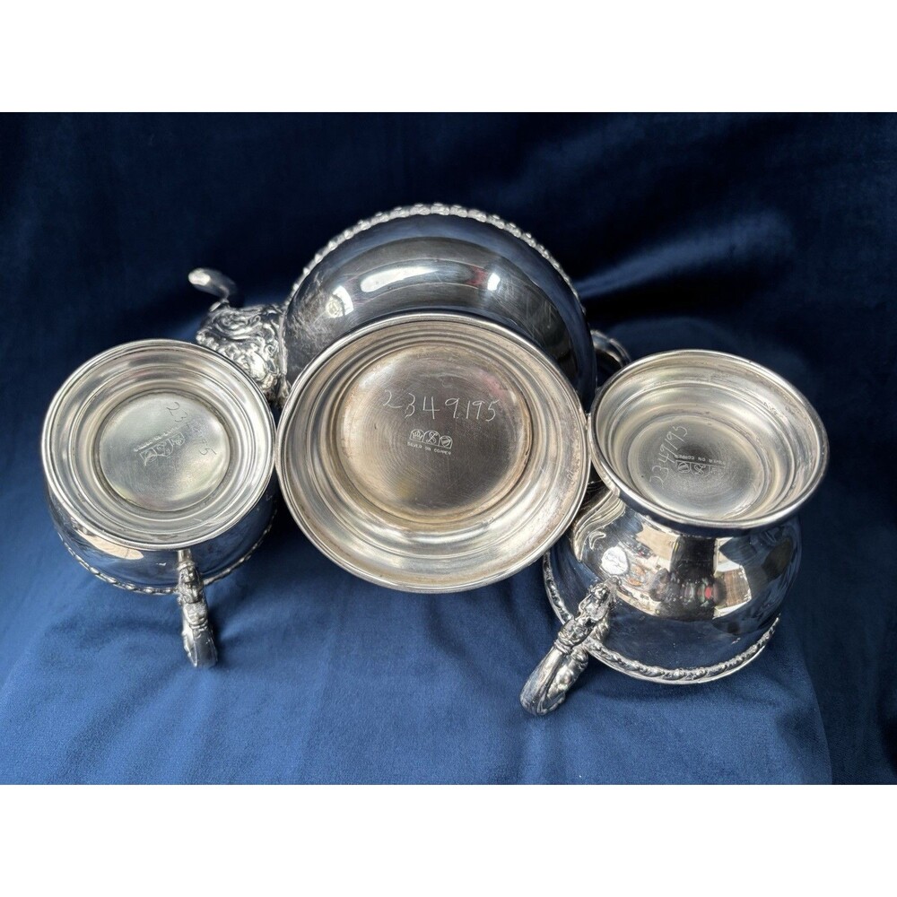 3-Piece Silverplate Tea/Coffee Set Lidded Pot Creamer Sugar Bowl Silver onCopper - Picture 8 of 16